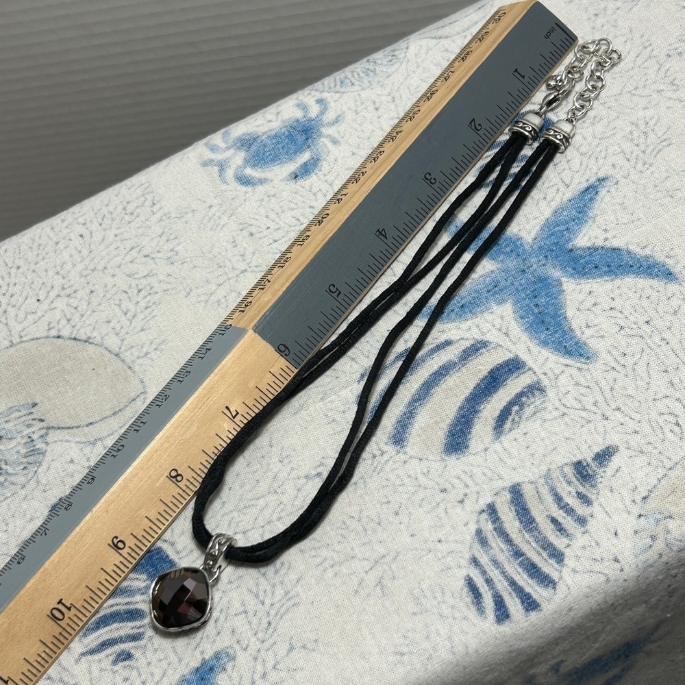 Brighton Venus Rising Necklace Dark Purple Crystal Black Cord Silver Plated 18" - Picture 9 of 13